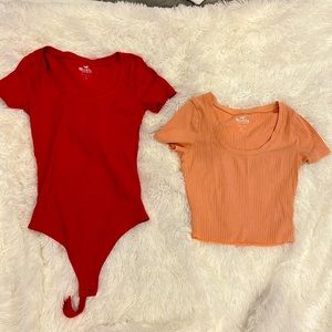 Red and pink Hollister bodysuit! pink one cropped; size small!